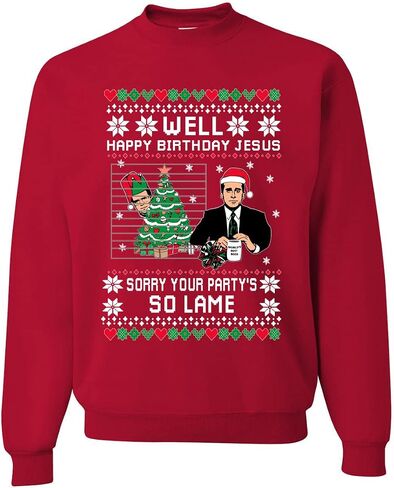 Well Happy Birthday Jesus Funny Quote Office Ugly Christmas Sweater Unisex Crewneck Sweatshirt, Black, XX-Large in Kuwait