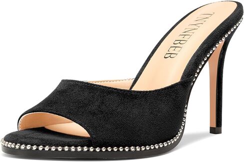 TNYNFBEB Womens Stiletto High Heel Peep Open Toe Sandals Mules Shoes Slingback Slip-on Sliver Beaded Prom Dress 3.9 Inches Heels in Kuwait
