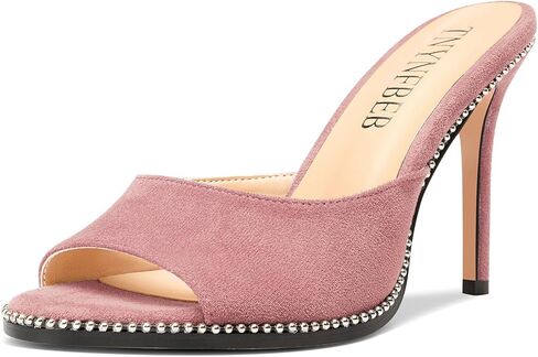 TNYNFBEB Womens Stiletto High Heel Peep Open Toe Sandals Mules Shoes Slingback Slip-on Sliver Beaded Prom Dress 3.9 Inches Heels in Kuwait