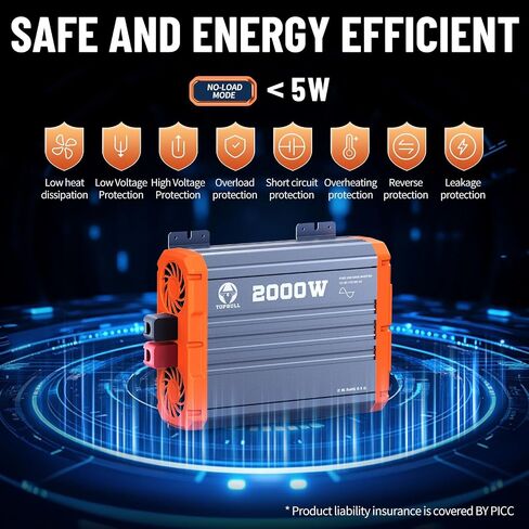 2000W Pure Sine Wave Inverter 12V DC to 110V AC Converter 120V 4000W Peak for Vehicle/Home/RV/Truck Off-Grid Solar Power Inverter with USB & Type-C Port, 2 AC Outlets & LCD Display Remote Controller in Saudi Arabia