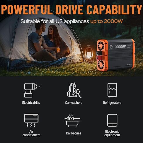 2000W Pure Sine Wave Inverter 12V DC to 110V AC Converter 120V 4000W Peak for Vehicle/Home/RV/Truck Off-Grid Solar Power Inverter with USB & Type-C Port, 2 AC Outlets & LCD Display Remote Controller in Saudi Arabia
