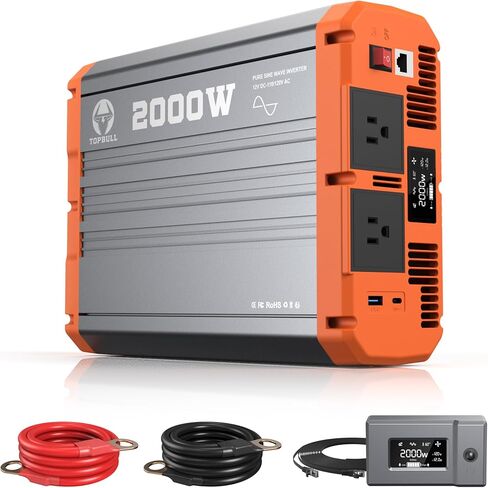 2000W Pure Sine Wave Inverter 12V DC to 110V AC Converter 120V 4000W Peak for Vehicle/Home/RV/Truck Off-Grid Solar Power Inverter with USB & Type-C Port, 2 AC Outlets & LCD Display Remote Controller in Saudi Arabia