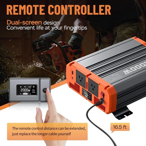 2000W Pure Sine Wave Inverter 12V DC to 110V AC Converter 120V 4000W Peak for Vehicle/Home/RV/Truck Off-Grid Solar Power Inverter with USB & Type-C Port, 2 AC Outlets & LCD Display Remote Controller in Saudi Arabia