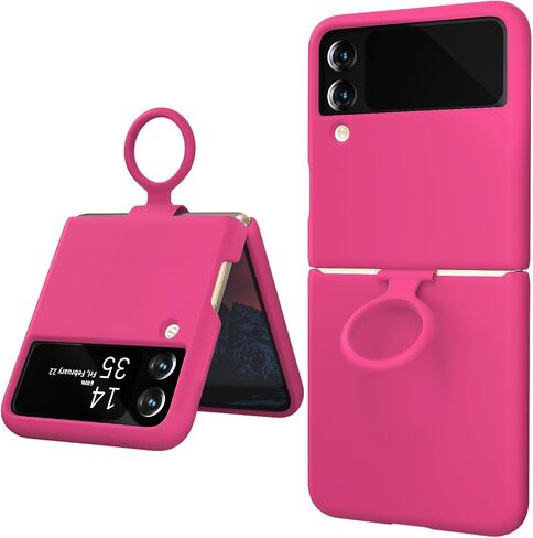 حافظة E Segoi مصممة لهاتف Galaxy Z Flip 3، حافظة مطاطية من جل السيليكون السائل مقاومة للصدمات، بطانة ناعمة من القماش المصنوع من الألياف الدقيقة متوافقة مع هاتف Galaxy Z Flip 3 5G (وردي فاقع) in Kuwait