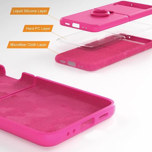حافظة E Segoi مصممة لهاتف Galaxy Z Flip 3، حافظة مطاطية من جل السيليكون السائل مقاومة للصدمات، بطانة ناعمة من القماش المصنوع من الألياف الدقيقة متوافقة مع هاتف Galaxy Z Flip 3 5G (وردي فاقع) in Kuwait