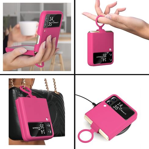 حافظة E Segoi مصممة لهاتف Galaxy Z Flip 3، حافظة مطاطية من جل السيليكون السائل مقاومة للصدمات، بطانة ناعمة من القماش المصنوع من الألياف الدقيقة متوافقة مع هاتف Galaxy Z Flip 3 5G (وردي فاقع) in Kuwait