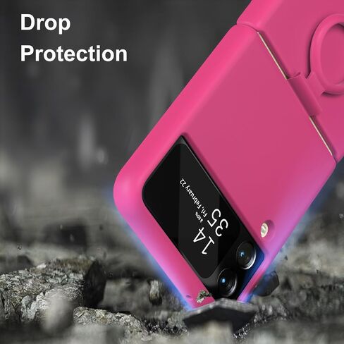 حافظة E Segoi مصممة لهاتف Galaxy Z Flip 3، حافظة مطاطية من جل السيليكون السائل مقاومة للصدمات، بطانة ناعمة من القماش المصنوع من الألياف الدقيقة متوافقة مع هاتف Galaxy Z Flip 3 5G (وردي فاقع) in Kuwait