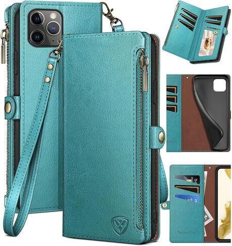XcaseBar for iPhone 12 Pro Max 6.7" Wallet case with Zipper Credit Card Holder【RFID Blocking】, Flip Folio Book PU Leather Phone case Shockproof Cover Women Men for Apple 12 Pro Max case Wine Red in Saudi Arabia