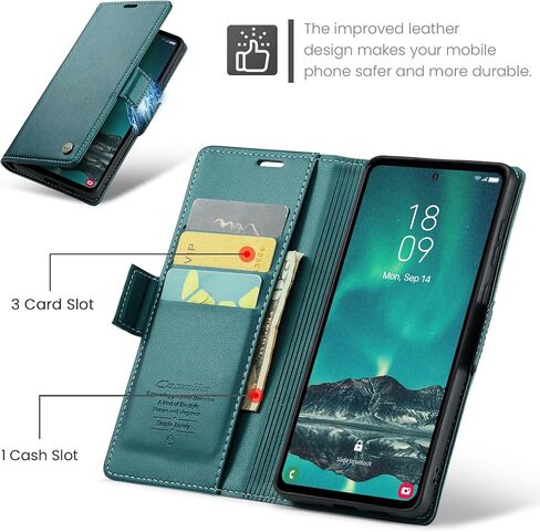 for Samsung Galaxy S23 FE Case, [RFID Blocking] Magnetic Closure PU Leather Wallet Flip Case with Card Holder Kickstand Shockproof Phone Cover for Samsung Galaxy S23 FE 5G,Teal in Saudi Arabia