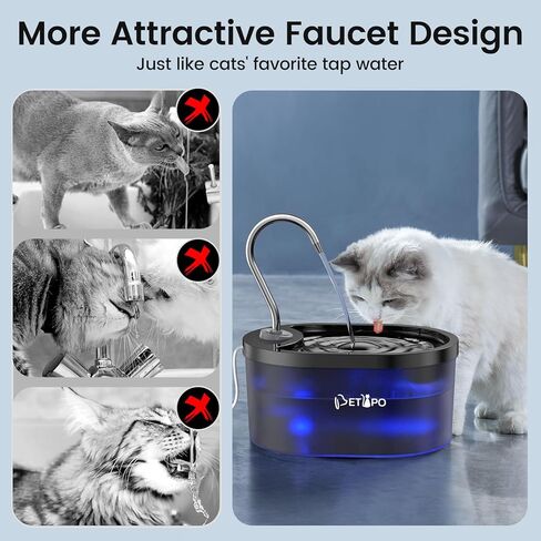 نافورة مياه للقطط، 3 لتر/100 أوقية، نوافير مياه هادئة للحيوانات الأليفة للقطط في الأماكن المغلقة، تنبيه لمستوى المياه، نوافير للقطط للشرب، وعاء ماء للكلاب مع فلتر، حيوانات أليفة متعددة، خالية من مادة BPA، سهلة التنظيف باللون الأزرق in Kuwait