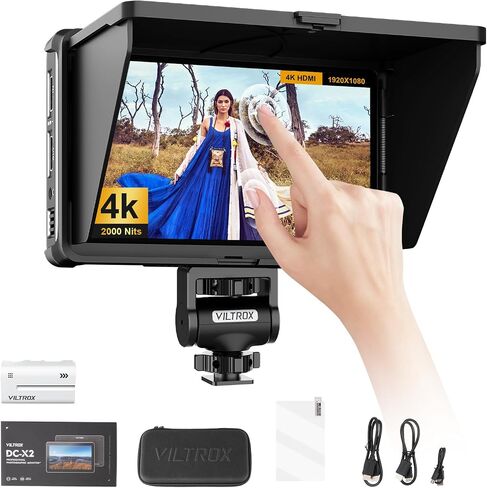 VILTROX DC-X2 6 inch Touchscreen Camera Field Monitor 4K HDMI Video Monitor with Sunshade Hood/Battery 2000nits 160°Wide View Angle 1920X1080 3D LUT Peaking Focus Assist Monitor in Saudi Arabia