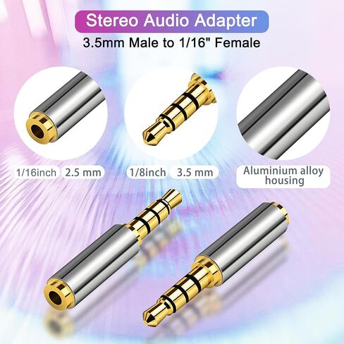 2.5mm Male to 3.5mm Female Adapter 2 Pack Gold Plated Jack Stereo Full Metal Connector Converter for Smartphones, Headphone, Mic, Tablets (1 Pair) in Kuwait