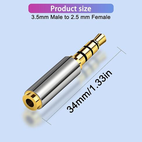 2.5mm Male to 3.5mm Female Adapter 2 Pack Gold Plated Jack Stereo Full Metal Connector Converter for Smartphones, Headphone, Mic, Tablets (1 Pair) in Kuwait