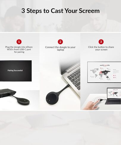 v AV Access AV Access Wireless USB-C Dongle for eShare W50 Screen Cast Mirroring Dongle مع اتصال لاسلكي، تحكم سهل في الأزرار، توافق عالمي لغرفة الاجتماعات الصغيرة أو الجماعية in Kuwait