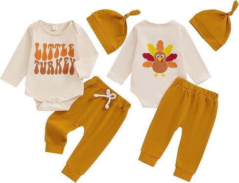 Sasaerucure Infant Baby Boy Thanksgiving Outfits Long Sleeve Onesie + Pants + Hat 3Pcs Set Baby Boy Turkey Clothes in Saudi Arabia