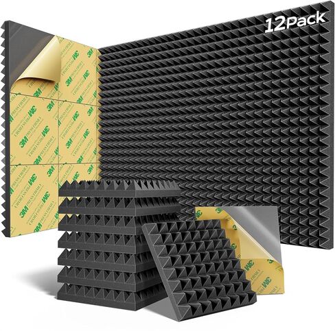 36 حزمة من ألواح الجدران العازلة للصوت 2 بوصة × 12 بوصة × 12 بوصة، 8 لوحات صوتية بتصميم أهرامات مع ذاتية اللصق، ألواح إسفنجية مقاومة للصوت عالية الكثافة للجدران in Kuwait