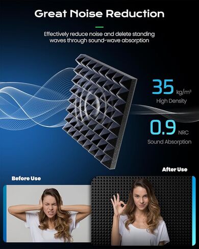 36 حزمة من ألواح الجدران العازلة للصوت 2 بوصة × 12 بوصة × 12 بوصة، 8 لوحات صوتية بتصميم أهرامات مع ذاتية اللصق، ألواح إسفنجية مقاومة للصوت عالية الكثافة للجدران in Kuwait
