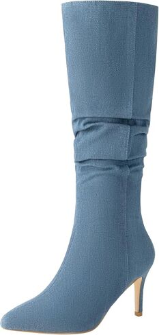 Allegra K Women's Pointed Toe Slouched Stiletto Heels Knee High Boots in Saudi Arabia