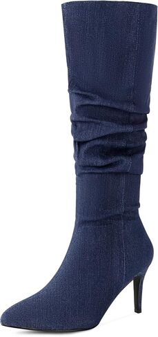 Allegra K Women's Pointed Toe Slouched Stiletto Heels Knee High Boots in Saudi Arabia
