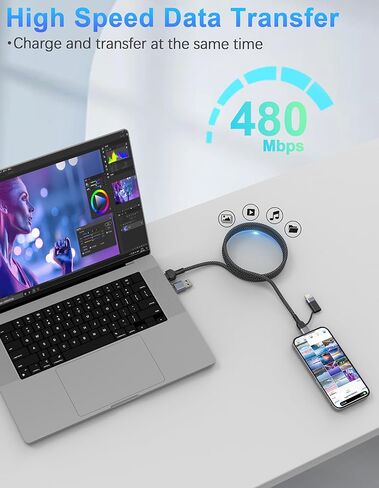 كابل USB C 4 في 1 كابل لايتنينج 60 وات [شحن سريع ومزامنة البيانات] كابل شاحن متعدد IP-ad بطول 6 أقدام سلك شحن Lightning/Type C/USB A لمنافذ iPhone 15/15 Pro/15 Plus/15 14 Pro Max in Kuwait