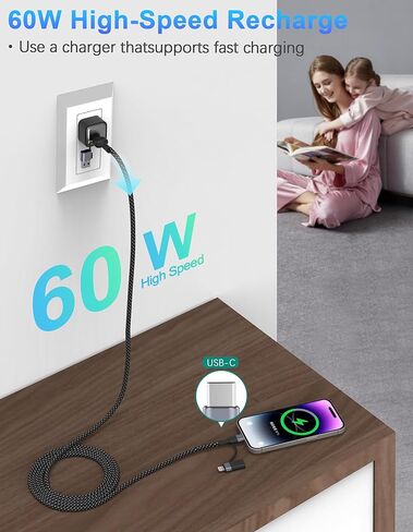 كابل USB C 4 في 1 كابل لايتنينج 60 وات [شحن سريع ومزامنة البيانات] كابل شاحن متعدد IP-ad بطول 6 أقدام سلك شحن Lightning/Type C/USB A لمنافذ iPhone 15/15 Pro/15 Plus/15 14 Pro Max in Kuwait