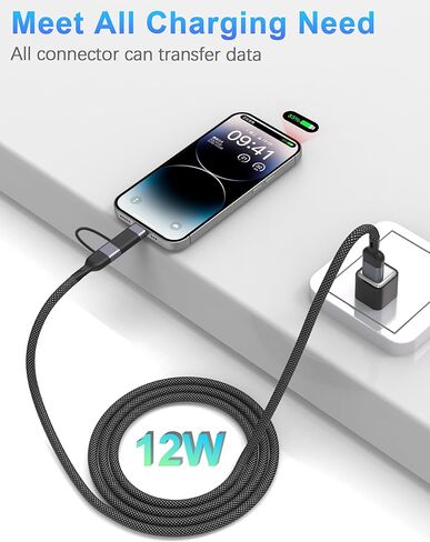 كابل USB C 4 في 1 كابل لايتنينج 60 وات [شحن سريع ومزامنة البيانات] كابل شاحن متعدد IP-ad بطول 6 أقدام سلك شحن Lightning/Type C/USB A لمنافذ iPhone 15/15 Pro/15 Plus/15 14 Pro Max in Kuwait