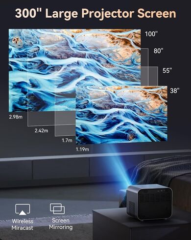 Projector 4K with WiFi and Bluetooth, SUREWHEEL Auto Focus 20000Lumens 800ANSI Outdoor Movie Projector, Native 1080P Portable Projector, 50% Zoom Home Theater Proyector for iOS/Android/TV Srick/PC in Saudi Arabia
