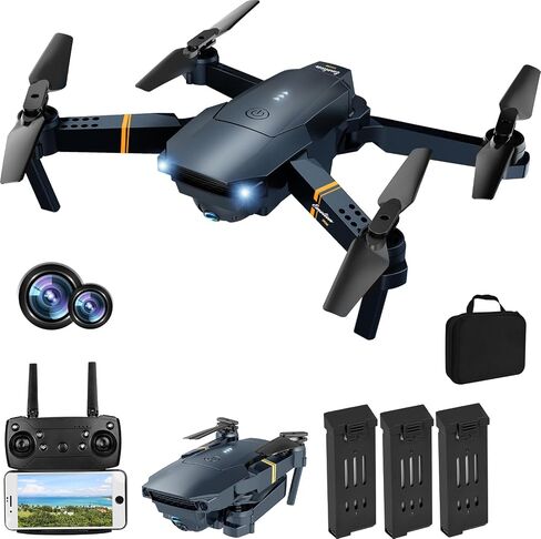 Drones with Camera for Adults, Foldable RC Quadcopter, Helicopter Toys, 1080P FPV Video Drone for Beginners, 2 Batteries, Carrying Case, One Key Start, Altitude Hold,Headless Mode,3D Flips in Saudi Arabia