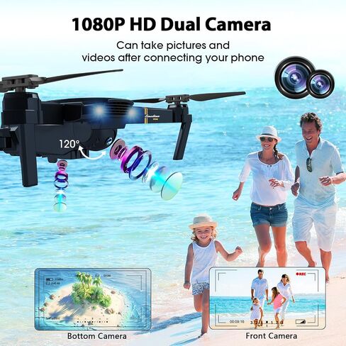 Drones with Camera for Adults, Foldable RC Quadcopter, Helicopter Toys, 1080P FPV Video Drone for Beginners, 2 Batteries, Carrying Case, One Key Start, Altitude Hold,Headless Mode,3D Flips in Saudi Arabia