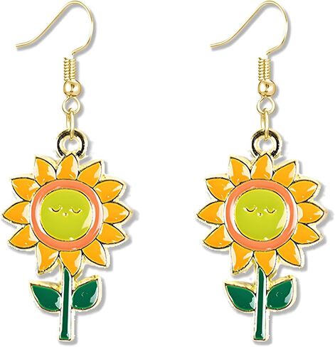 MALOYANVE Cartoon Flower Rainbow Stud Earrings for Women Girls Gold Plated Colorful Smile Face Sunflower Studs Daisy Flower Dangle Drop Earring Jewelry in Saudi Arabia