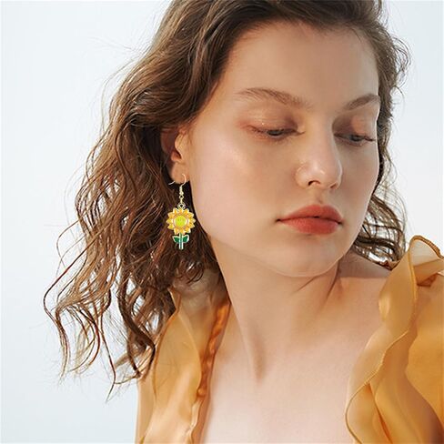 MALOYANVE Cartoon Flower Rainbow Stud Earrings for Women Girls Gold Plated Colorful Smile Face Sunflower Studs Daisy Flower Dangle Drop Earring Jewelry in Saudi Arabia