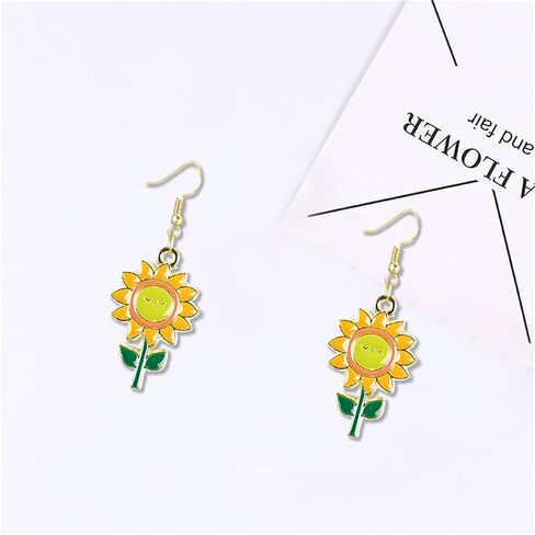 MALOYANVE Cartoon Flower Rainbow Stud Earrings for Women Girls Gold Plated Colorful Smile Face Sunflower Studs Daisy Flower Dangle Drop Earring Jewelry in Saudi Arabia