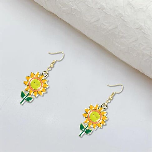 MALOYANVE Cartoon Flower Rainbow Stud Earrings for Women Girls Gold Plated Colorful Smile Face Sunflower Studs Daisy Flower Dangle Drop Earring Jewelry in Saudi Arabia