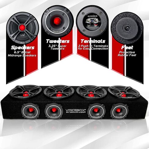 Menace AUDIO VOICEBOX 4-6.5 بوصة حاوية متوسطة المدى وحزمة مضخم صوت 4 قنوات بقدرة 3000 وات - أحمر in Saudi Arabia