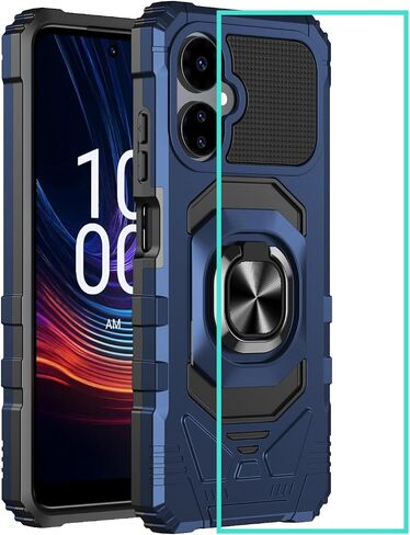 for Celero 5G 2024 Case with Glass Screen Protector,Celeo5G Phone Case 2024 with Magnetic Ring Stand,Military Grade Rugged Corner Dual Layer Soft Silicone Shockproof Cover for Boost Celero5G 2024 Blue in Saudi Arabia