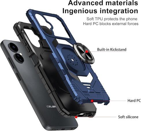 for Celero 5G 2024 Case with Glass Screen Protector,Celeo5G Phone Case 2024 with Magnetic Ring Stand,Military Grade Rugged Corner Dual Layer Soft Silicone Shockproof Cover for Boost Celero5G 2024 Blue in Saudi Arabia
