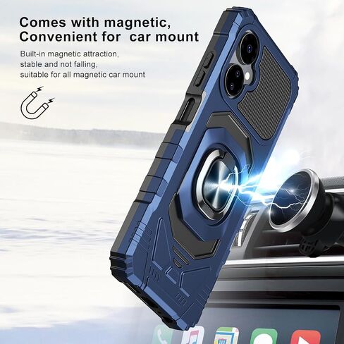 for Celero 5G 2024 Case with Glass Screen Protector,Celeo5G Phone Case 2024 with Magnetic Ring Stand,Military Grade Rugged Corner Dual Layer Soft Silicone Shockproof Cover for Boost Celero5G 2024 Blue in Saudi Arabia