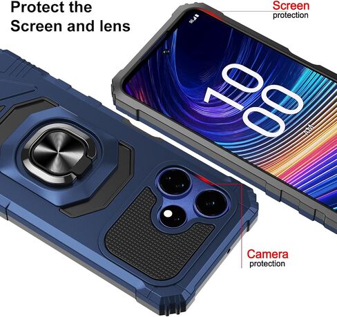 for Celero 5G 2024 Case with Glass Screen Protector,Celeo5G Phone Case 2024 with Magnetic Ring Stand,Military Grade Rugged Corner Dual Layer Soft Silicone Shockproof Cover for Boost Celero5G 2024 Blue in Saudi Arabia