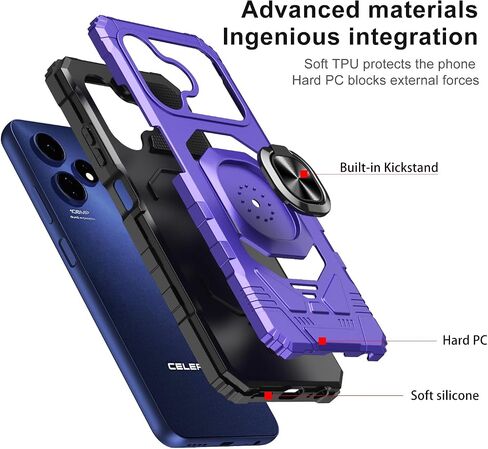 for Celero 5G 2024 Case with Glass Screen Protector,Celeo5G Phone Case 2024 with Magnetic Ring Stand,Military Grade Rugged Corner Dual Layer Soft Silicone Shockproof Cover for Boost Celero5G 2024 Blue in Saudi Arabia