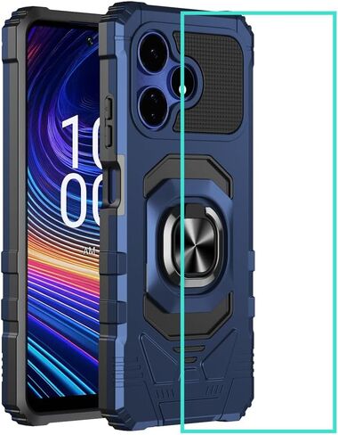 for Celero 5G 2024 Case with Glass Screen Protector,Celeo5G Phone Case 2024 with Magnetic Ring Stand,Military Grade Rugged Corner Dual Layer Soft Silicone Shockproof Cover for Boost Celero5G 2024 Blue in Saudi Arabia