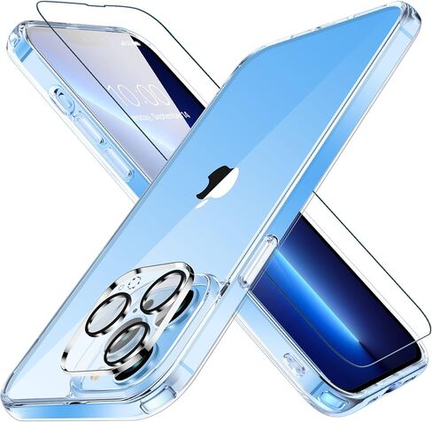 Miracase [2022 ترقية 7 في 1 حماية كاملة لهاتف iPhone 13 Pro Max، مع قطعتين واقي شاشة من الزجاج المقسى + قطعتين واقي عدسة الكاميرا + قطعتين من الحلقة المعدنية القابلة للصق (شفاف فاخر) in Kuwait