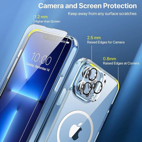 Miracase [2022 ترقية 7 في 1 حماية كاملة لهاتف iPhone 13 Pro Max، مع قطعتين واقي شاشة من الزجاج المقسى + قطعتين واقي عدسة الكاميرا + قطعتين من الحلقة المعدنية القابلة للصق (شفاف فاخر) in Kuwait