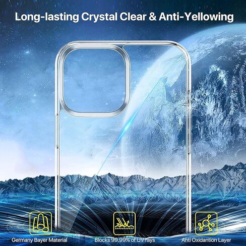 Miracase [2022 ترقية 7 في 1 حماية كاملة لهاتف iPhone 13 Pro Max، مع قطعتين واقي شاشة من الزجاج المقسى + قطعتين واقي عدسة الكاميرا + قطعتين من الحلقة المعدنية القابلة للصق (شفاف فاخر) in Kuwait