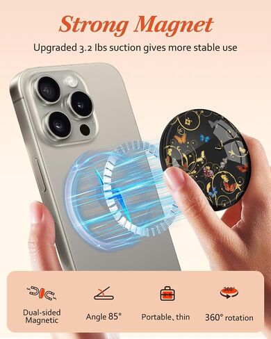 Phone Grip Compatible with Magsafe - Women Girls Phone Ring Holder Grip Stand Finger Grip Kickstand Cute Girly Kawaii Flowers Compatible with Magsafe Accessories for iPhone 15/14/13/12 Series in Kuwait