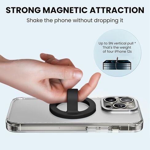 Magnetic Silicone Ring Grip Phone Holder,Comfy Loop Grip Phone Holder,Strong Grip,Comfortable,Easy to Install and Remove,Compatible with Magsafe for iPhone 16/15/14/13/12 Series (Black) in Saudi Arabia