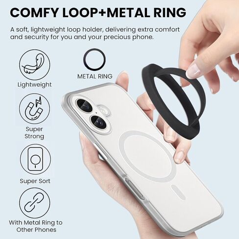 Magnetic Silicone Ring Grip Phone Holder,Comfy Loop Grip Phone Holder,Strong Grip,Comfortable,Easy to Install and Remove,Compatible with Magsafe for iPhone 16/15/14/13/12 Series (Black) in Saudi Arabia