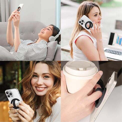 Magnetic Silicone Ring Grip Phone Holder,Comfy Loop Grip Phone Holder,Strong Grip,Comfortable,Easy to Install and Remove,Compatible with Magsafe for iPhone 16/15/14/13/12 Series (Black) in Saudi Arabia