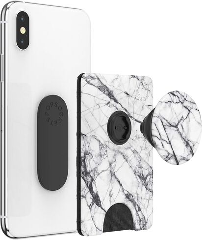 PopSockets Phone Wallet with Expanding Phone Grip, Phone Card Holder, Graphic PopWallet - Dove Marble in Saudi Arabia