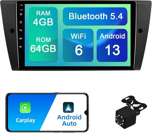 ستيريو سيارة 4+64G Android 13 Double Din لسيارة BMW 328i 335i 325i (E90/E91/E92/E93) 2005-2011 مع راديو بشاشة لمس 9 بوصة مدمج Carplay لاسلكي/Android Auto/GPS/Bluetooth/FM/التحكم في عجلة القيادة in Saudi Arabia
