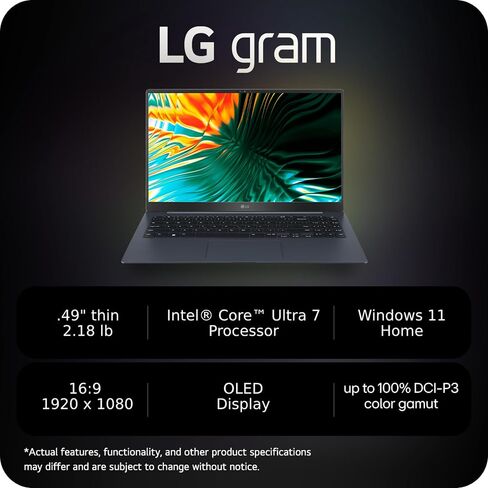لاب توب LG gram Superslim مقاس 15.6 بوصة رفيع للغاية وخفيف الوزن، إصدار Intel Evo - معالج Intel Core Ultra 7 مزود بتقنية AI، وذاكرة وصول عشوائي 32 جيجابايت، ومحرك أقراص SSD سعة 2 تيرابايت، أسود in Saudi Arabia